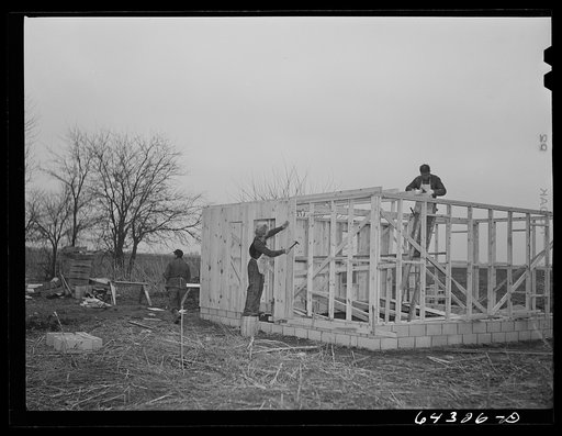 Bates County relocation project, Missouri. Construction of a farm unit on land bought by FSA (Farm Security Administration) for farmers who are being displaced by Army construction work in the Camp Crowder area