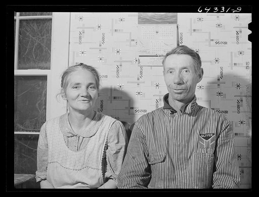 Bates County Relocation Project, Missouri. Mr. and Mrs. Green, formerly hill farmers in the Ozarks. Their land was bought up by the Army for construction of Camp Crowder. Now they have moved one hundred miles north with the aid of the FSA (Farm Security Administration) to an entirely new type of far