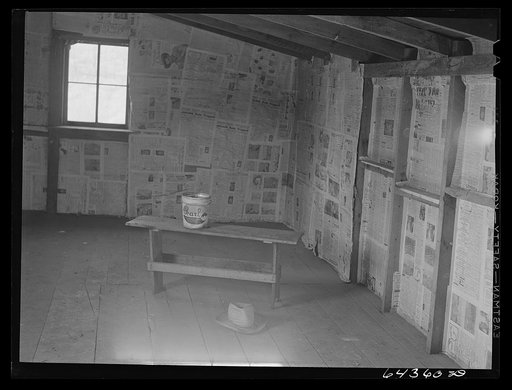 Newton County, Missouri. Camp Crowder area. Inside an abandoned house in the Ozarks. The Army has bought this land for construction