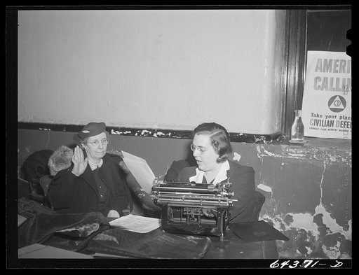 Untitled photo, possibly related to: Marietta, Ohio. Housewives signing up for civilian defense in basement of the courthouse
