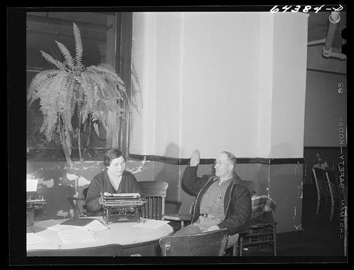 Untitled photo, possibly related to: Marietta, Ohio. Citizen swearing in as civilian defense worker