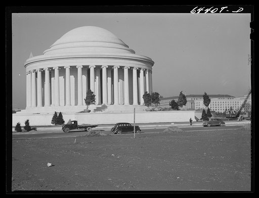 Washington, D.C. Jefferson Memorial with landscaping being added