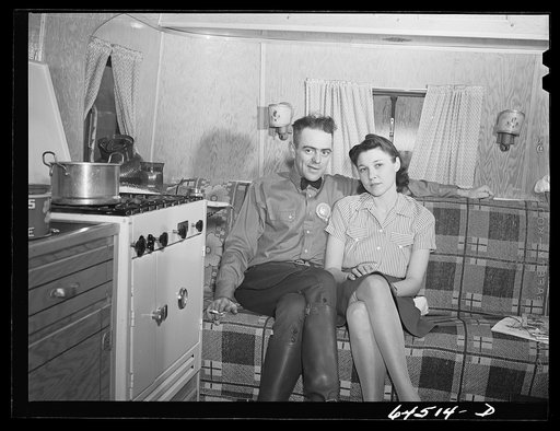 Untitled photo, possibly related to: Burlington, Iowa. Acres unit, FSA (Farm Security Administration) trailer camp. Mr. and Mrs. Barker in their trailer