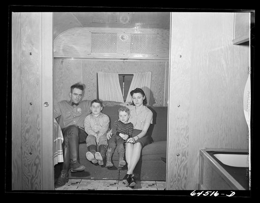 Untitled photo, possibly related to: Burlington, Iowa. Acres unit, FSA (Farm Security Administration) trailer camp. Barker family in their trailer