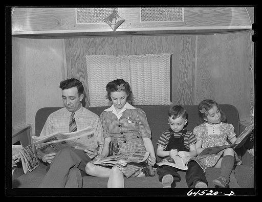 Burlington, Iowa. Acres unit, FSA (Farm Security Administration) trailer camp. Cecil Patrick family in their trailer for workers at Burlington ordnance plant