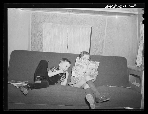 Untitled photo, possibly related to: Burlington, Iowa. Cecil Patrick family. FSA (Farm Security Administration) trailer camp for workers at Burlington ordnance plant