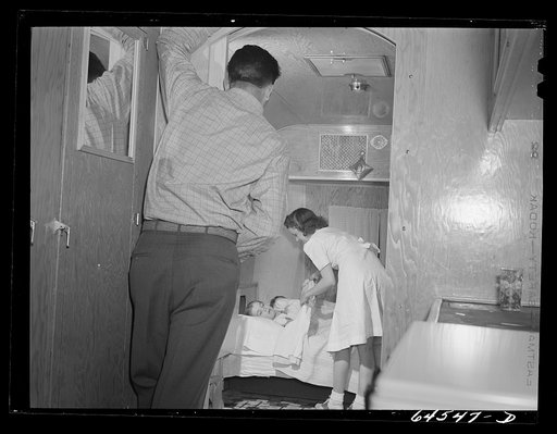 Burlington, Iowa. Acres unit of FSA (Farm Security Administration) camp. In the Cecil Patrick trailer. For workers at Burlington ordnance plant