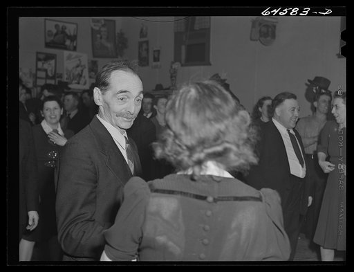 Meeker County, Minnesota. Farmers' dance in crossroads store