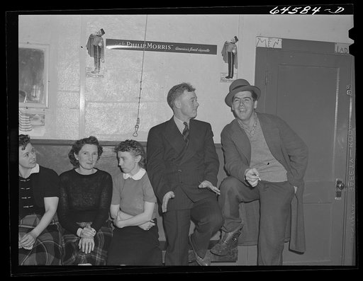 Meeker County, Minnesota. Farmers' dance in crossroads store