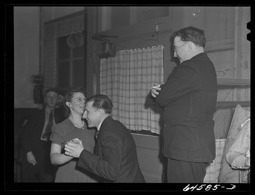 Meeker County, Minnesota. Farmers' dance in crossroads store