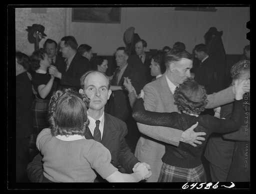 Meeker County, Minnesota. Farmers' dance in crossroads store