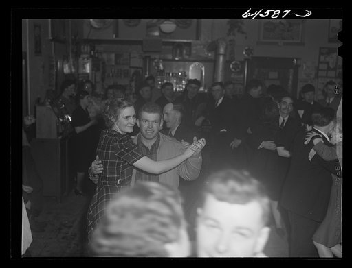 Untitled photo, possibly related to: Meeker County, Minnesota. Farmers' dance in crossroads store
