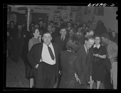 Meeker County, Minnesota. Farmers' dance in crossroads store
