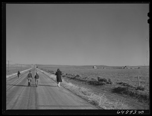 Untitled photo, possibly related to: Mobridge, South Dakota (vicinity). Farm children going home from school