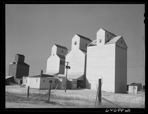 Untitled photo, possibly related to: New England, North Dakota. Elevators