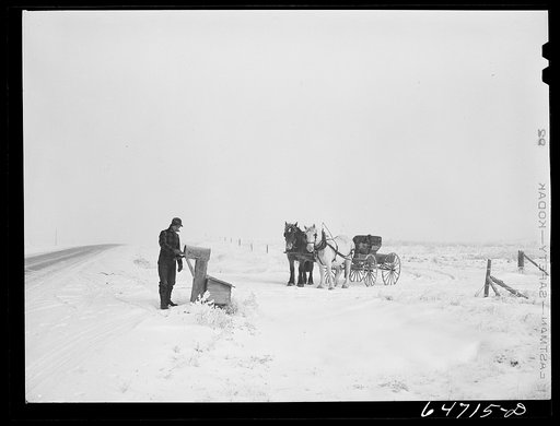 Morton County, North Dakota. Getting the morning mail at eighteen below zero