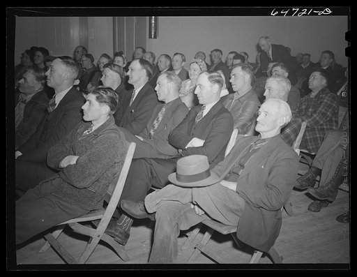 Williston, North Dakota. Farmers' union with the county commissioners to protest the selling of land to corporation farms in Williams County and to discuss the protection of the family-size farm