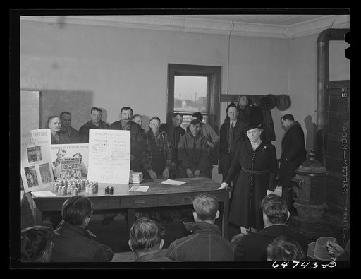 Untitled photo, possibly related to: Gladstone, North Dakota. Farmers attending Food for Victory meeting sponsored by the U.S. Department of Agriculture