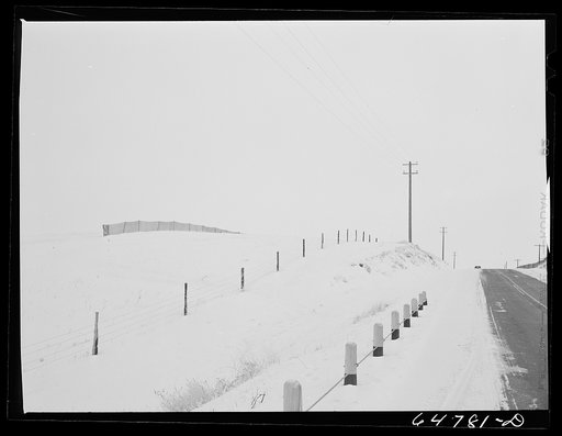 Dickinson, North Dakota (vicinity). Wires, poles and fences along U.S. Highway no. 10