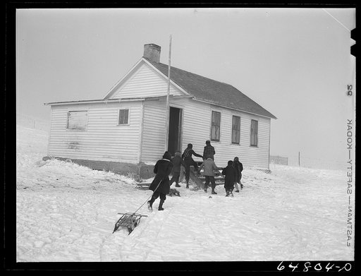 Morton County, North Dakota. Going in afternoon recess at a rural school