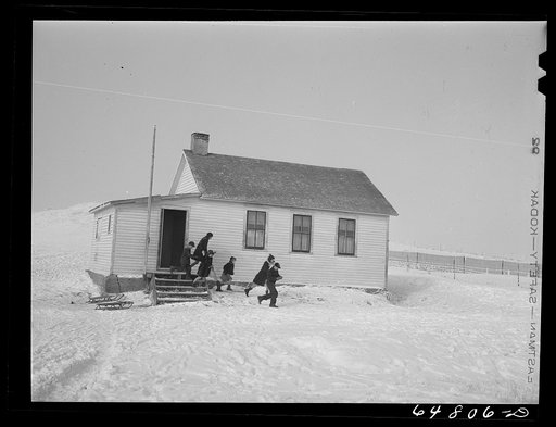 Going out for noon recess at a rural school
