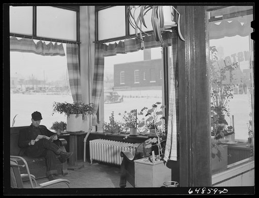 Untitled photo, possibly related to: Hettinger, North Dakota. Hotel lobby