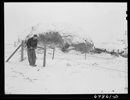 Adams County, North Dakota. Repairing fence