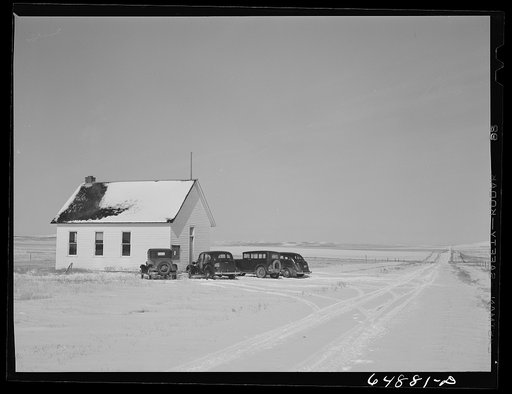 Adams County, North Dakota. Rural schoolhouse where farmers have come to attend Food for Victory meeting sponsored by the U.S. Department of Agriculture