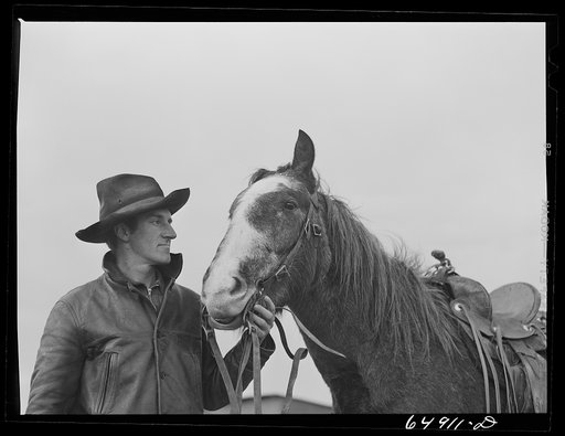 Garfield County, Montana. Sheepherder and his horse