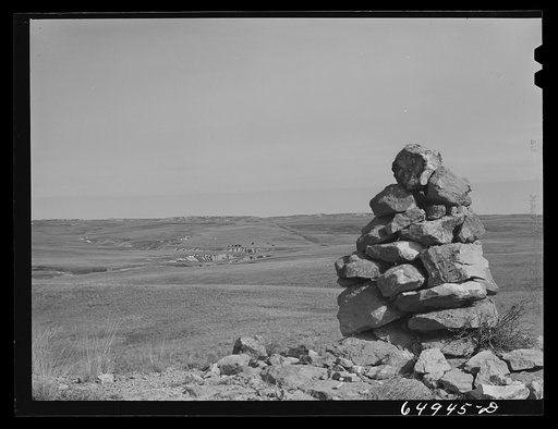 McCone County, Montana. March 1942. Sheepherders' monument on top of a butte. These monuments formerly indicated that there was water nearby; today they have no significance but sheepherders continue to build them