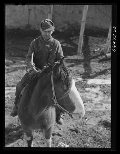 Untitled photo, possibly related to: McCone County, Montana. Coal miner who lives in a sheep wagon, and operates this mine on the edge of the badlands for the owner