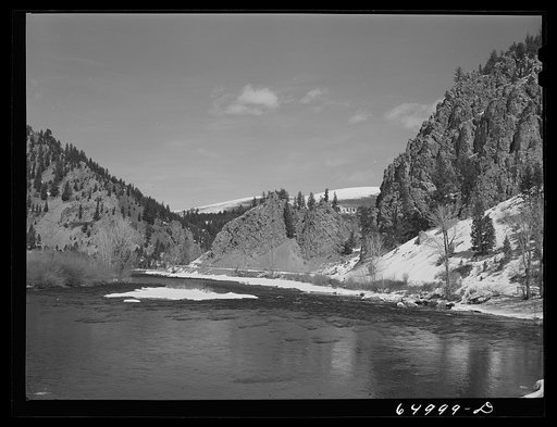 Beaverhead County, Montana. Ice and snow melting along the Big Hole River