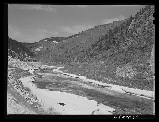 Beaverhead County, Montana. Ice and snow melting along the Big Hole River