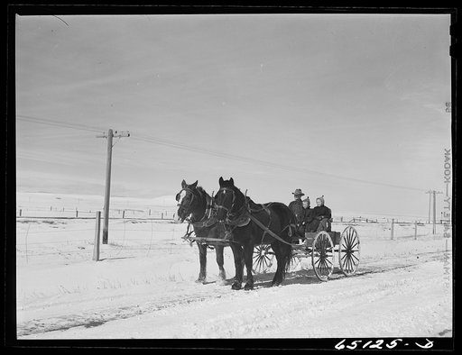 Wheatland County, Montana. Farmer and daughters driving to town