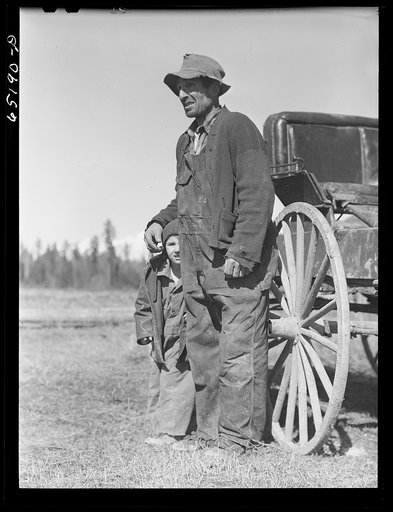 "[Untitled photo, possibly related to:   Flathead valley special area project, Montana. Mr. Ballinger, FSA (Farm Security Administration) borrower, and daughter]"
