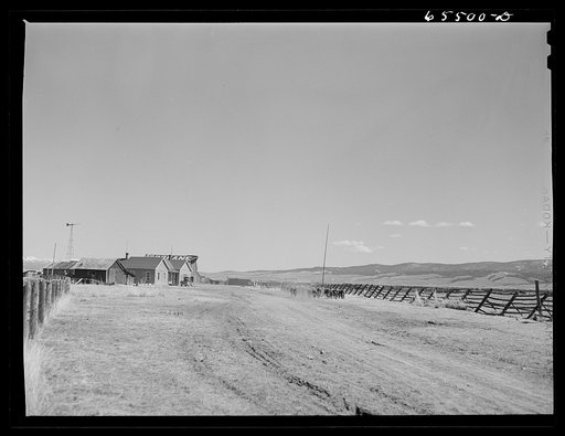 Untitled photo, possibly related to: Beaverhead County, Montana. Spokane Ranch in the Big Hole Basin