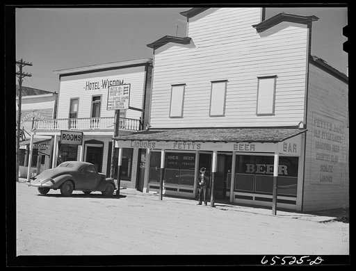Untitled photo, possibly related to: Big Hole Valley, Beaverhead County, Montana. Buildings on the main street of Wisdom, Montana, trading center for the Big Hole Valley. This is cattle country