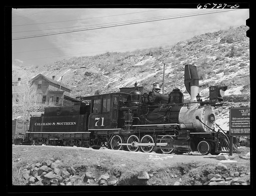 Central City, Colorado. Engine of Colorado and Southern Railroad