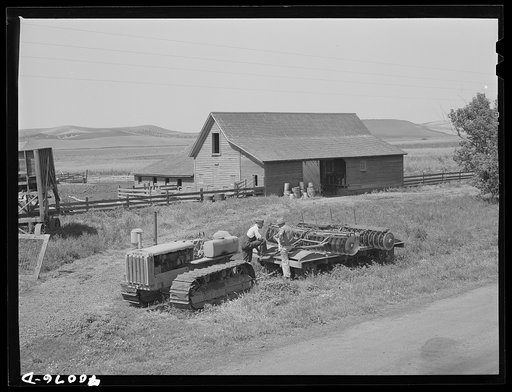 Untitled photo, possibly related to: Tractor and harrow. Latah County, Idaho