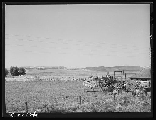 Repairing combine before the harvest. Whitman County, Washington