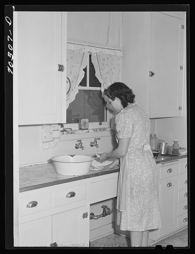 Kitchen in farm home of member of Boundary Farms, FSA (Farm Security Administration) project. Boundary County, Idaho
