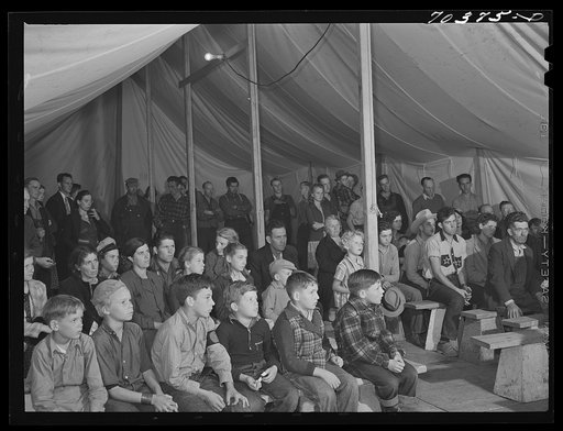 Untitled photo, possibly related to: Audience at amateur night at the FSA (Farm Security Administration) mobile camp for migratory farm workers. Odell, Oregon