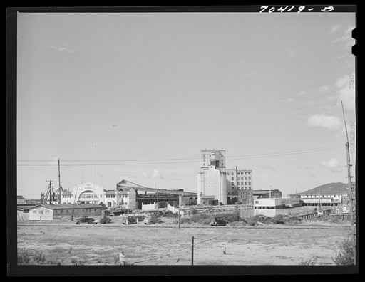Untitled photo, possibly related to: Warehouses and elevators on the waterfront of Astoria, Oregon. Fish and by-products, grain and lumber are shipped from this part