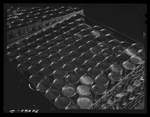 Untitled photo, possibly related to: Stacks of canned salmon. Columbia River Packing Association, Astoria, Oregon