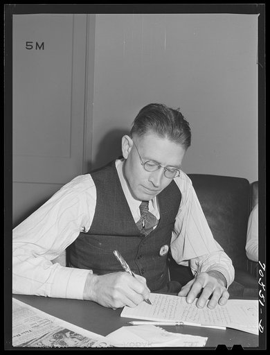 Workman at Navy shipyards at FSA (Farm Security Administration) duration dormitories. Bremerton, Washington