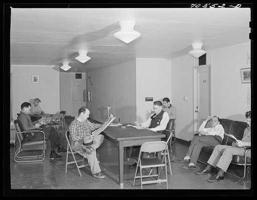 Untitled photo, possibly related to: Men who work at the Navy shipyards in the community room at the FSA (Farm Security Administration) dormitories. Bremerton, Washington