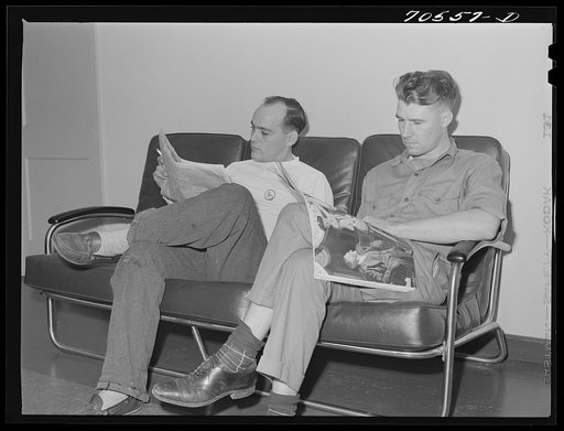 Men who work at the Navy Shipyards, Bremerton, Washington, in the community room at the FSA (Farm Security Administration) dormitories