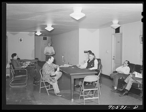 Untitled photo, possibly related to: Men who work at the Navy shipyards in the community room at the FSA (Farm Security Administration) dormitories. Bremerton, Washington