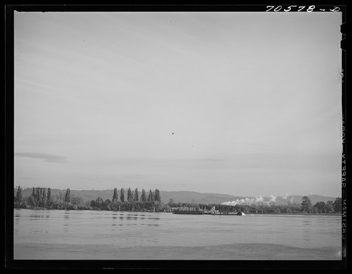 Untitled photo, possibly related to: Barge on Columbia River. Cowlitz County, Washington