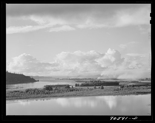 Untitled photo, possibly related to: Columbia River. Sawmills at Longview, Washington, in background. Cowlitz County, Washington